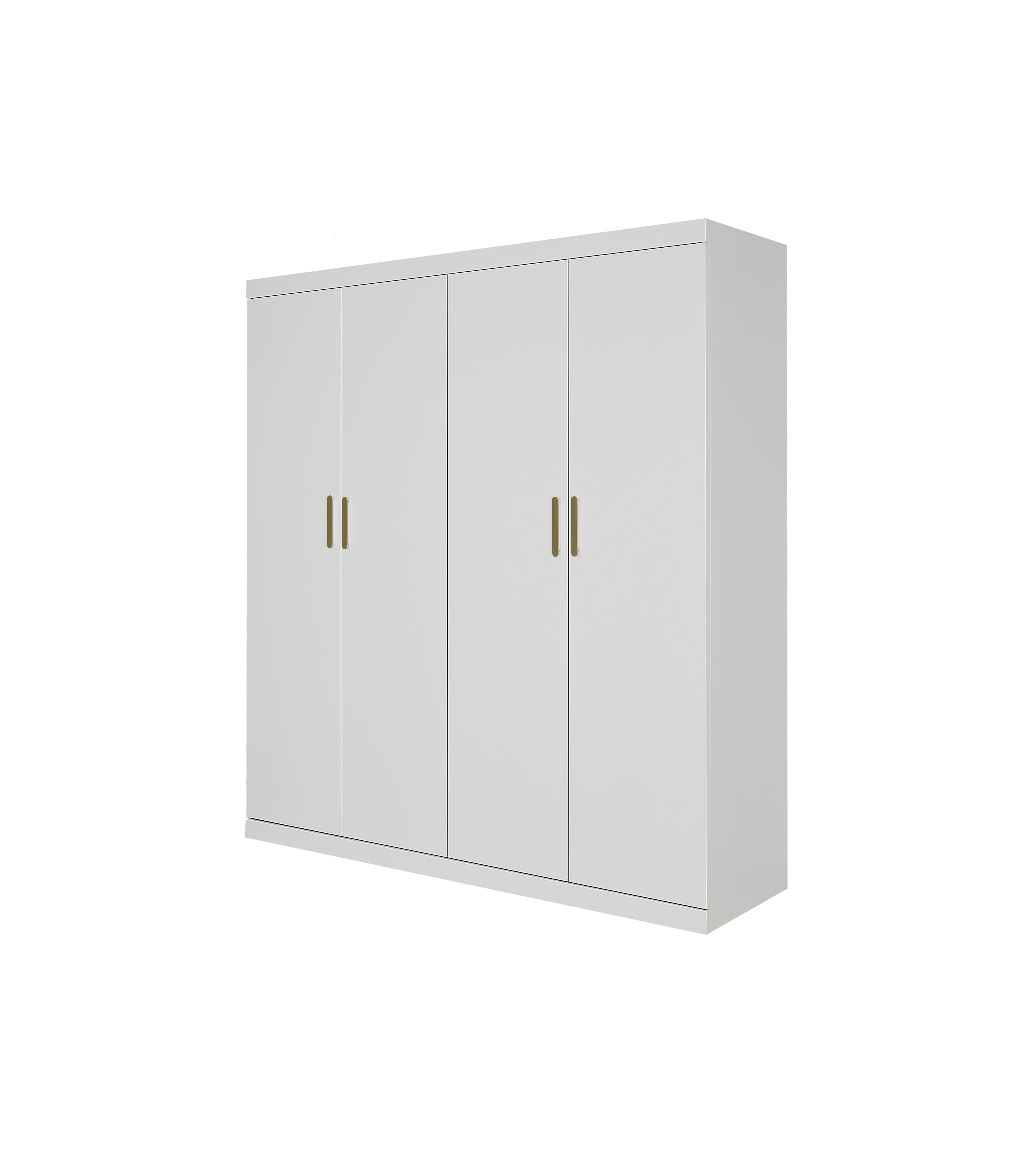 Clothing & Wardrobe Storage: 4 Door White Wardrobe Cabinet  Hanging Rail, Shelves & Gold Handles