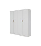 Clothing & Wardrobe Storage: 4 Door White Wardrobe Cabinet  Hanging Rail, Shelves & Gold Handles