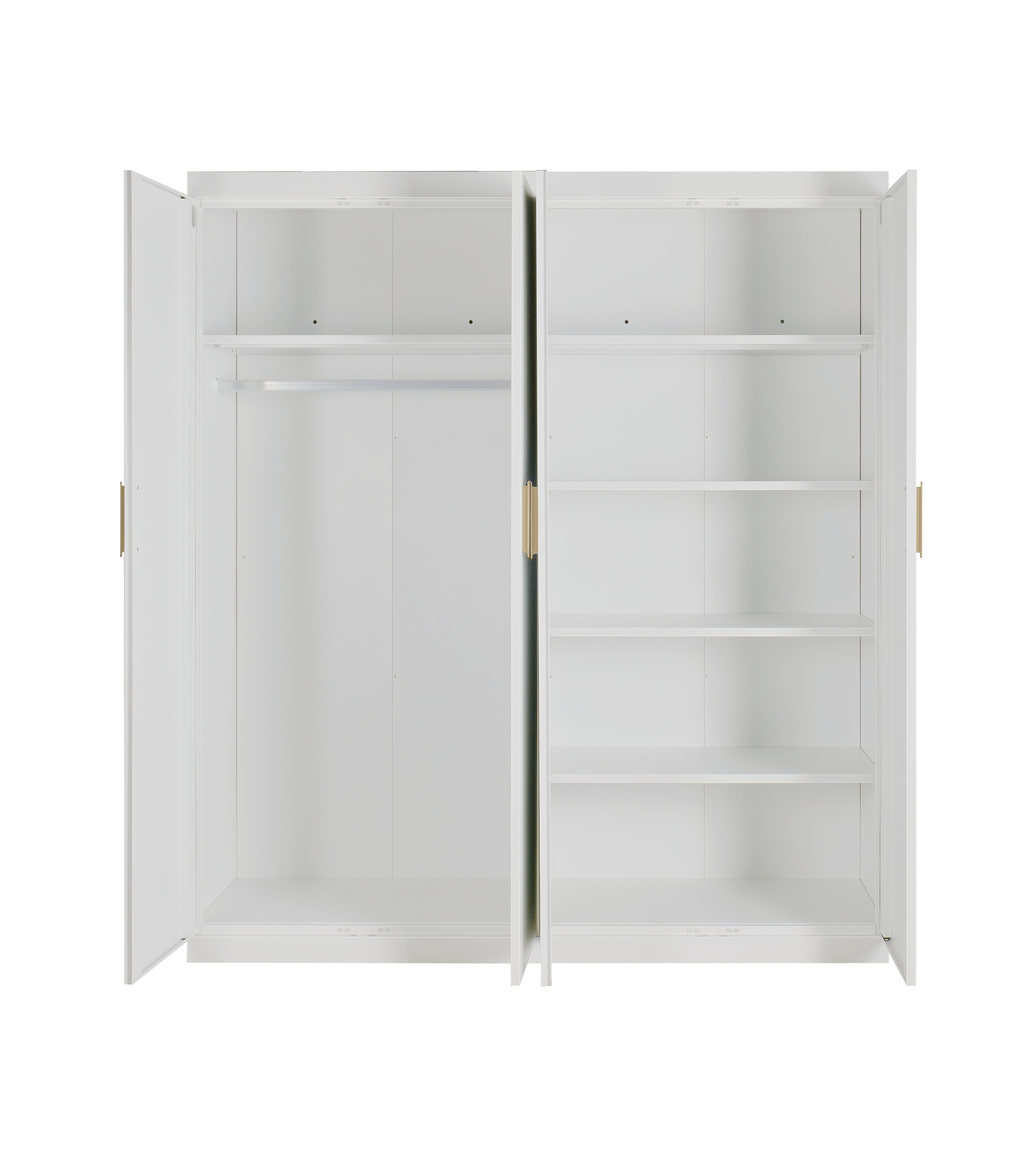 Clothing & Wardrobe Storage: 4 Door White Wardrobe Cabinet  Hanging Rail, Shelves & Gold Handles