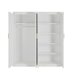 Clothing & Wardrobe Storage: 4 Door White Wardrobe Cabinet  Hanging Rail, Shelves & Gold Handles