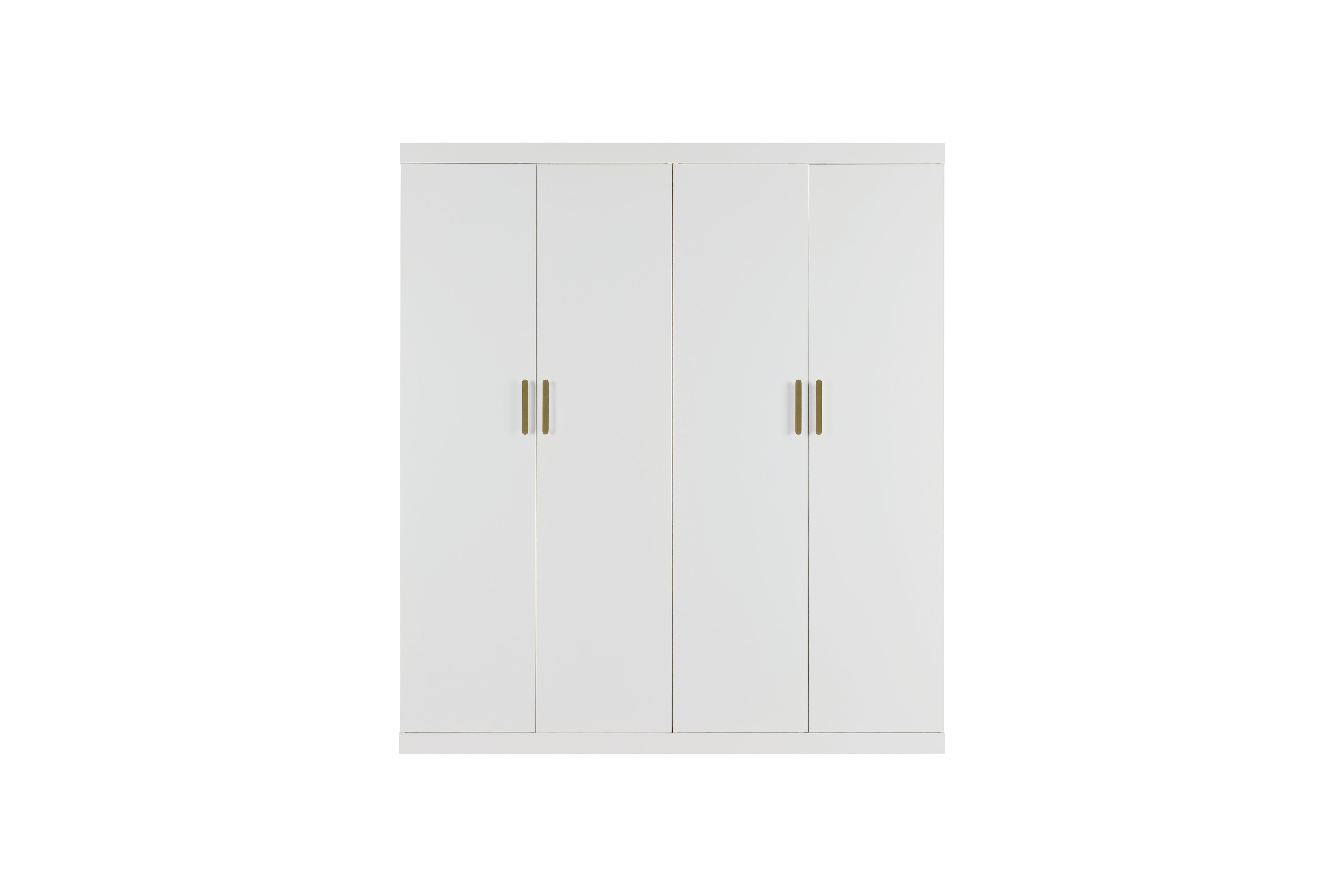 Clothing & Wardrobe Storage: 4 Door White Wardrobe Cabinet  Hanging Rail, Shelves & Gold Handles