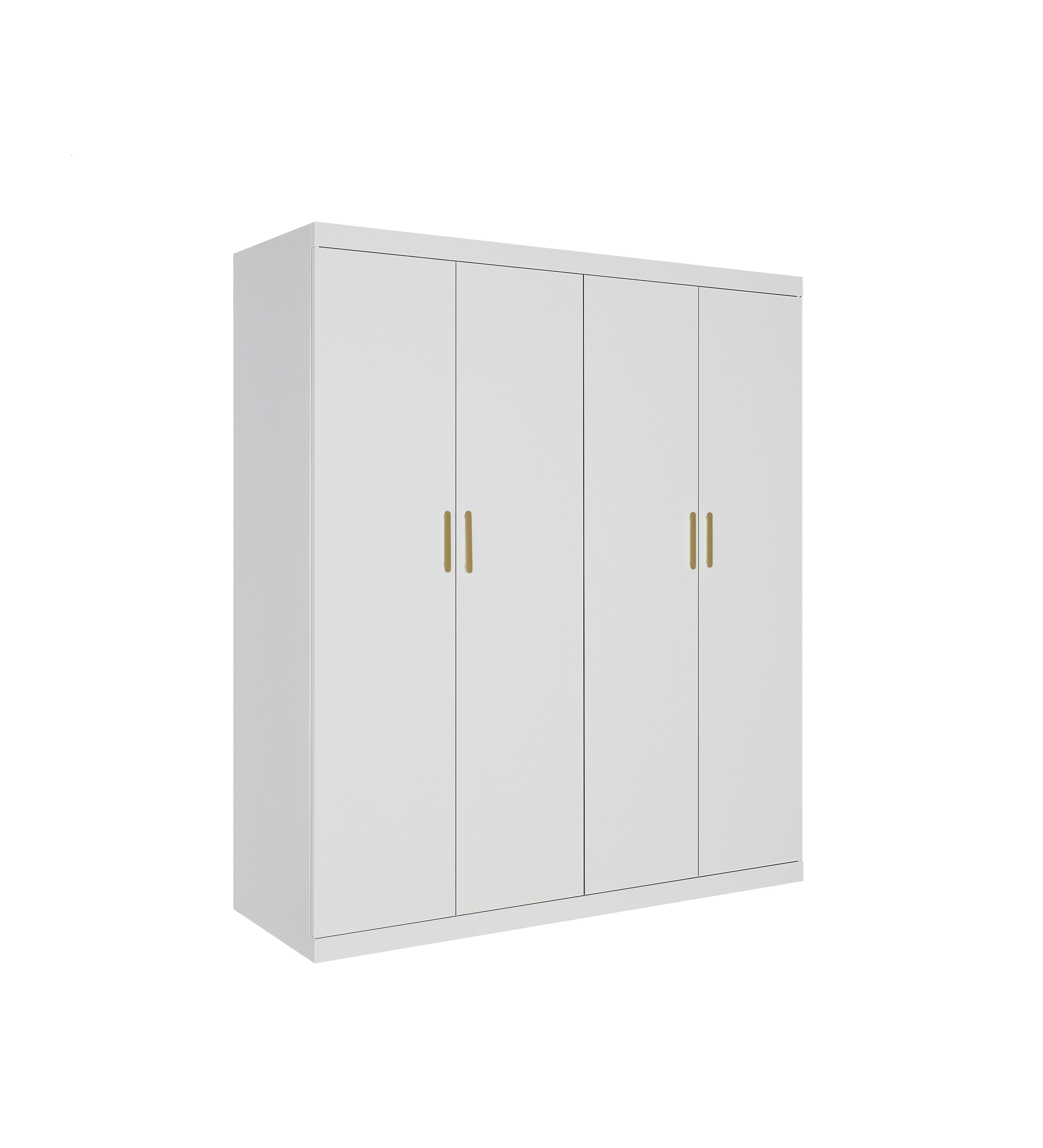 Clothing & Wardrobe Storage: 4 Door White Wardrobe Cabinet  Hanging Rail, Shelves & Gold Handles