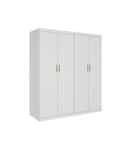 Clothing & Wardrobe Storage: 4 Door White Wardrobe Cabinet  Hanging Rail, Shelves & Gold Handles