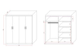 Clothing & Wardrobe Storage: 4 Door White Wardrobe Cabinet  Hanging Rail, Shelves & Gold Handles