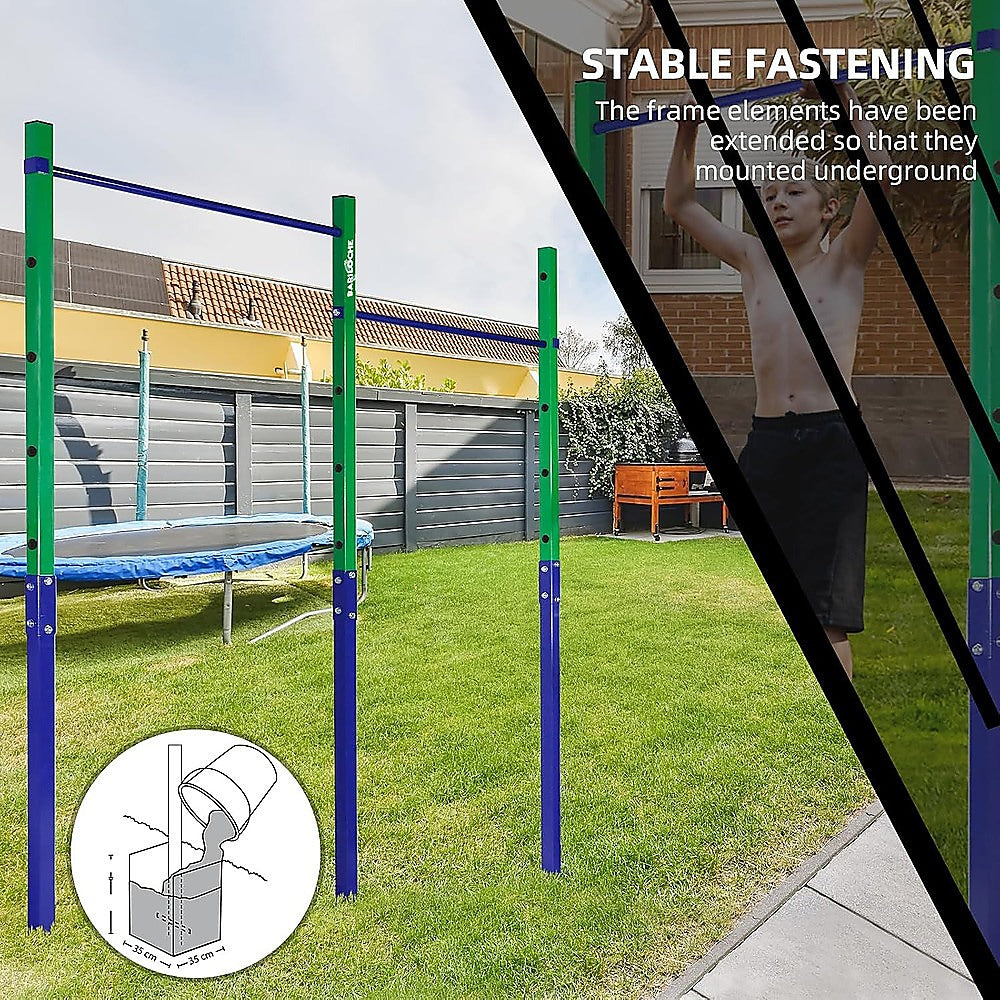 Gym Equipment & Accessories: Double Outdoor Pull-Up Bar  Height Adjustable Gymnastics & Fitness Bar