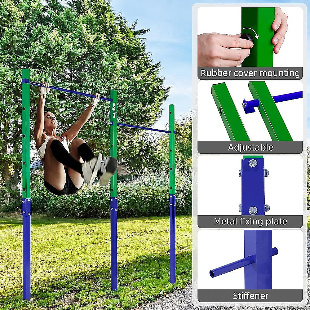 Gym Equipment & Accessories: Double Outdoor Pull-Up Bar  Height Adjustable Gymnastics & Fitness Bar