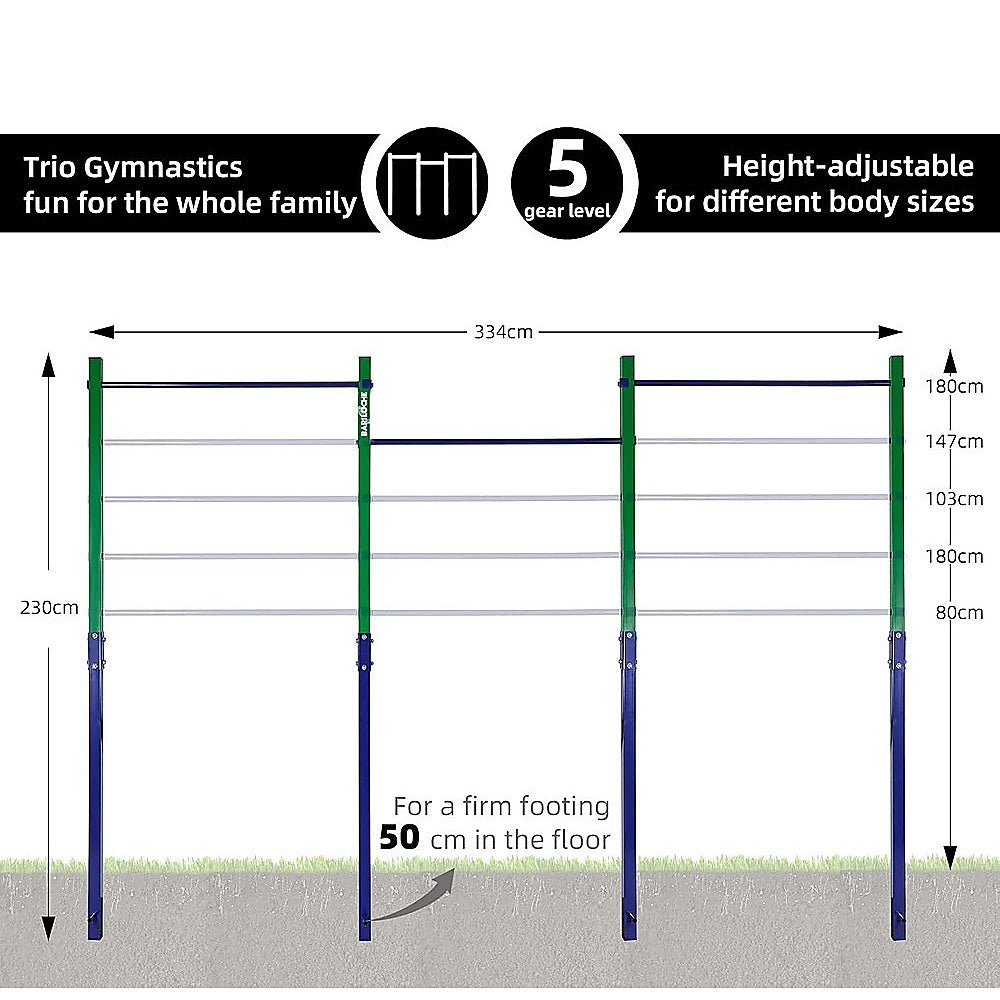 Gym Equipment & Accessories: Triple Outdoor Pull-Up Bar  Height Adjustable Gymnastics & Fitness Bar