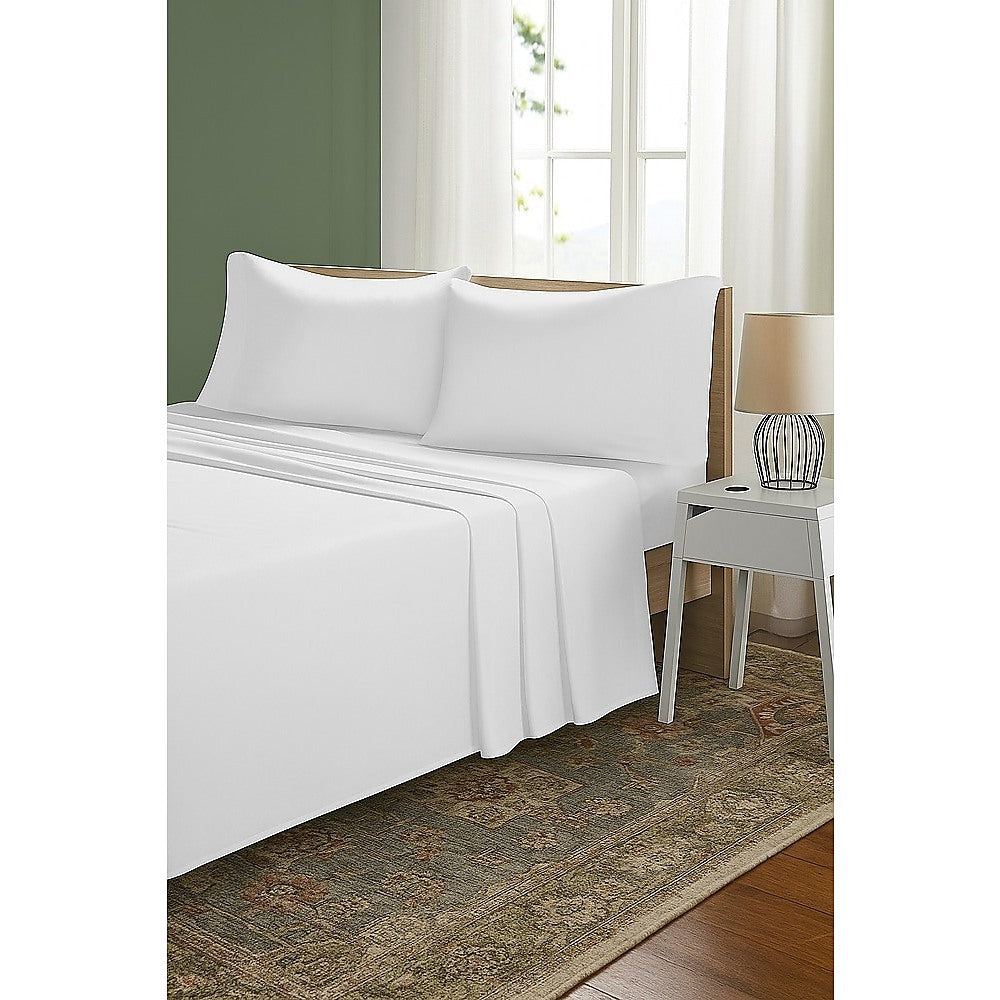 Bed Sheets: Double Bed Sheet Set  1800 Series Microfiber, Deep Pocket, Soft & Breathable, White