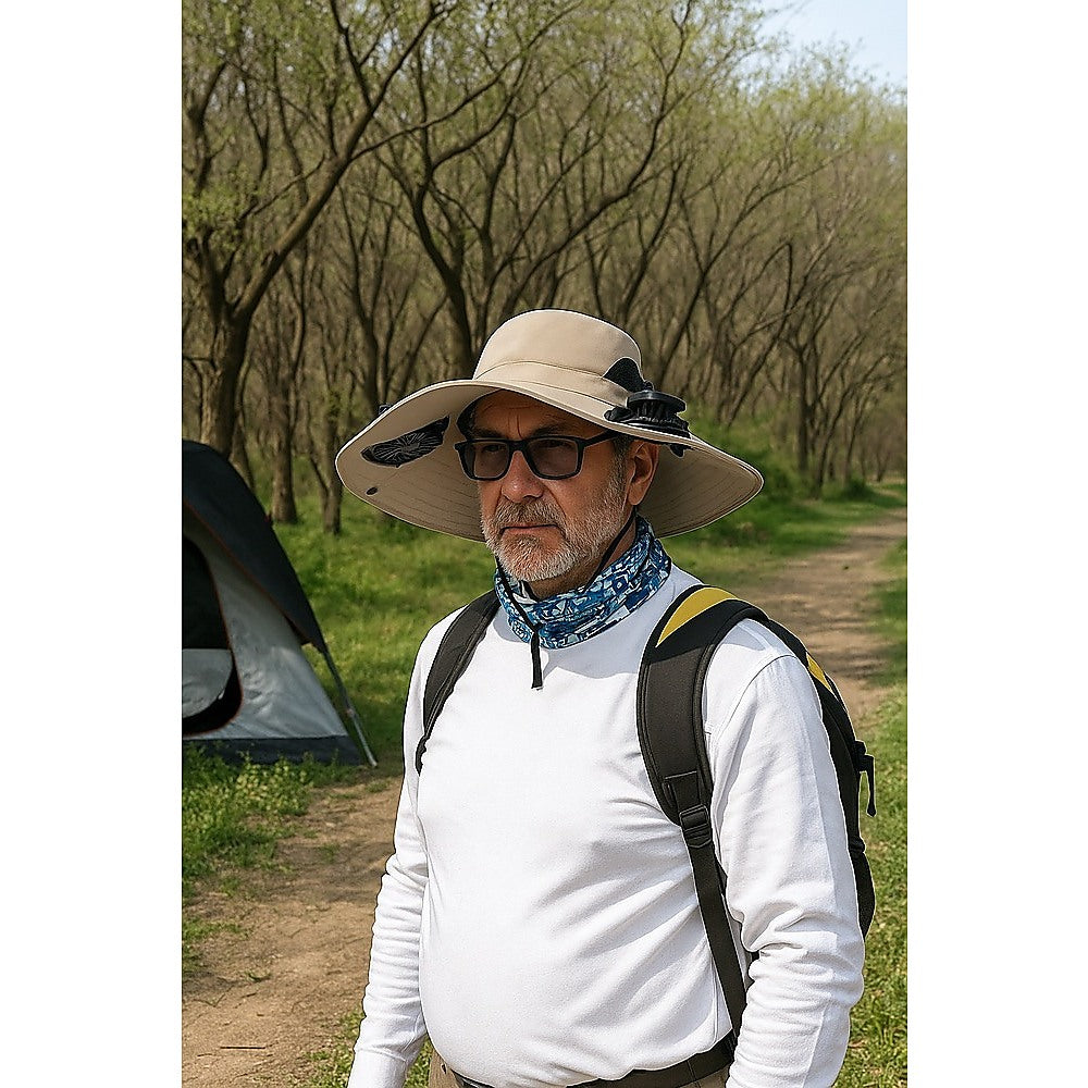 Men's Hats & Caps: Solar & USB Powered Cooling Hat with Dual Fan  Khaki Outdoor Sun Hat