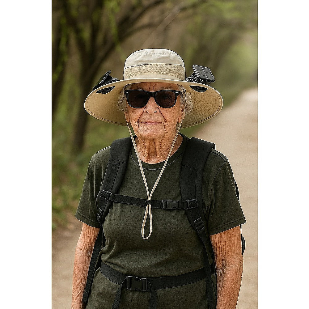 Men's Hats & Caps: Solar & USB Powered Cooling Hat with Dual Fan  Khaki Outdoor Sun Hat