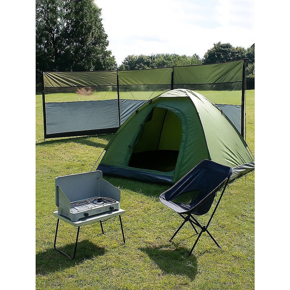 Tents: Camping Windbreak with Clear Windows & Bag  725x140cm Grey