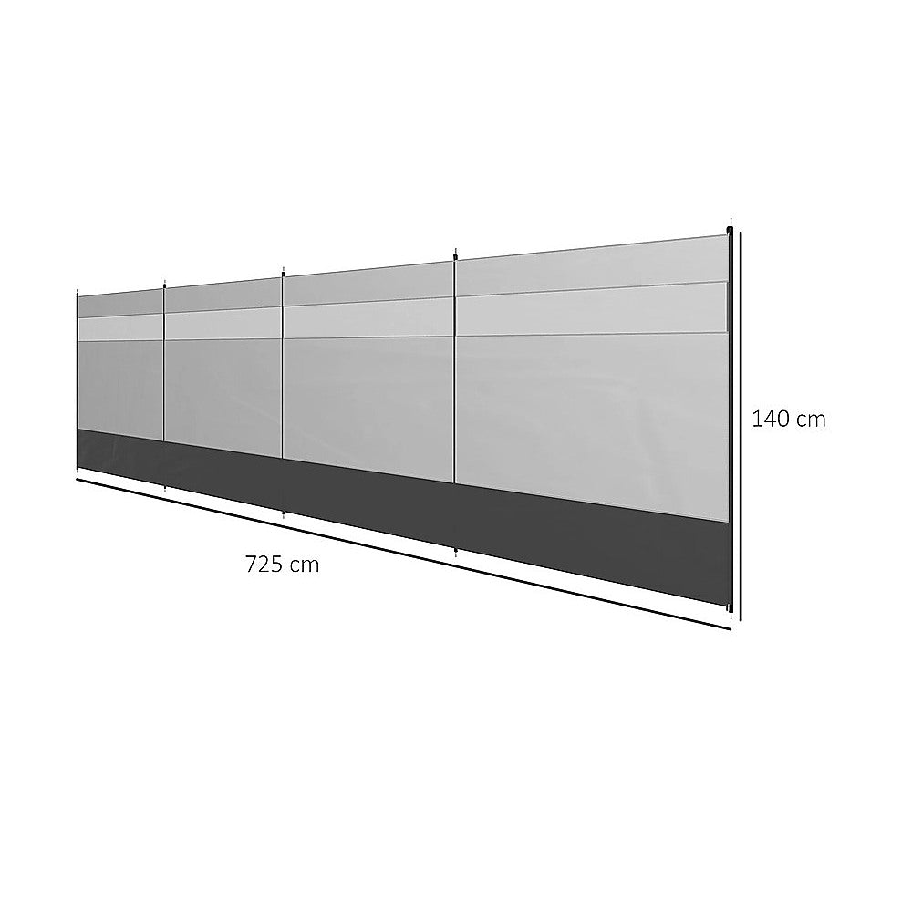 Tents: Camping Windbreak with Clear Windows & Bag  725x140cm Grey
