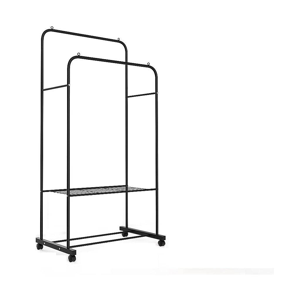 Clothing & Wardrobe Storage: Double Clothes Rack Metal Garment Rail 80x154cm  Heavy Duty Hanging Shelf Storage