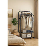 Clothing & Wardrobe Storage: Double Clothes Rack Metal Garment Rail 80x154cm  Heavy Duty Hanging Shelf Storage