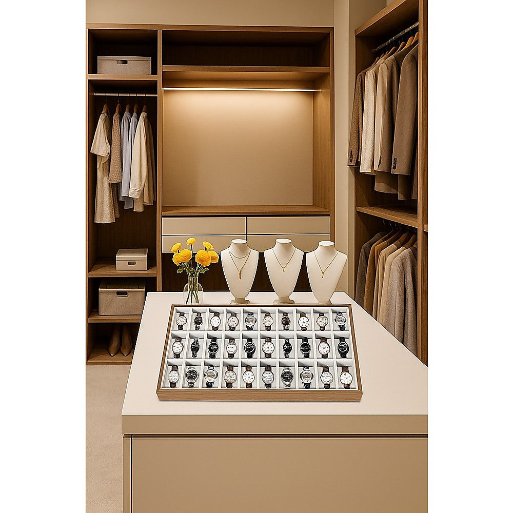 Filing & Organisation: 30-Grid Watch & Jewellery Tray Organiser Display Case Holder  Velvet Drawer Insert