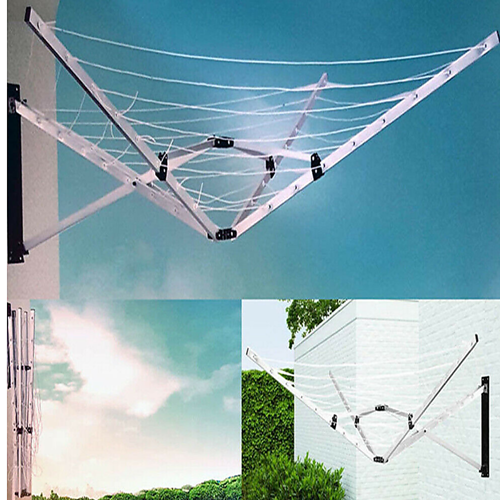 Drying Racks & Hangers: 26m Folding Dryer for Laundry & Washing - Wall Mounted 5 Arm Clothes Airer