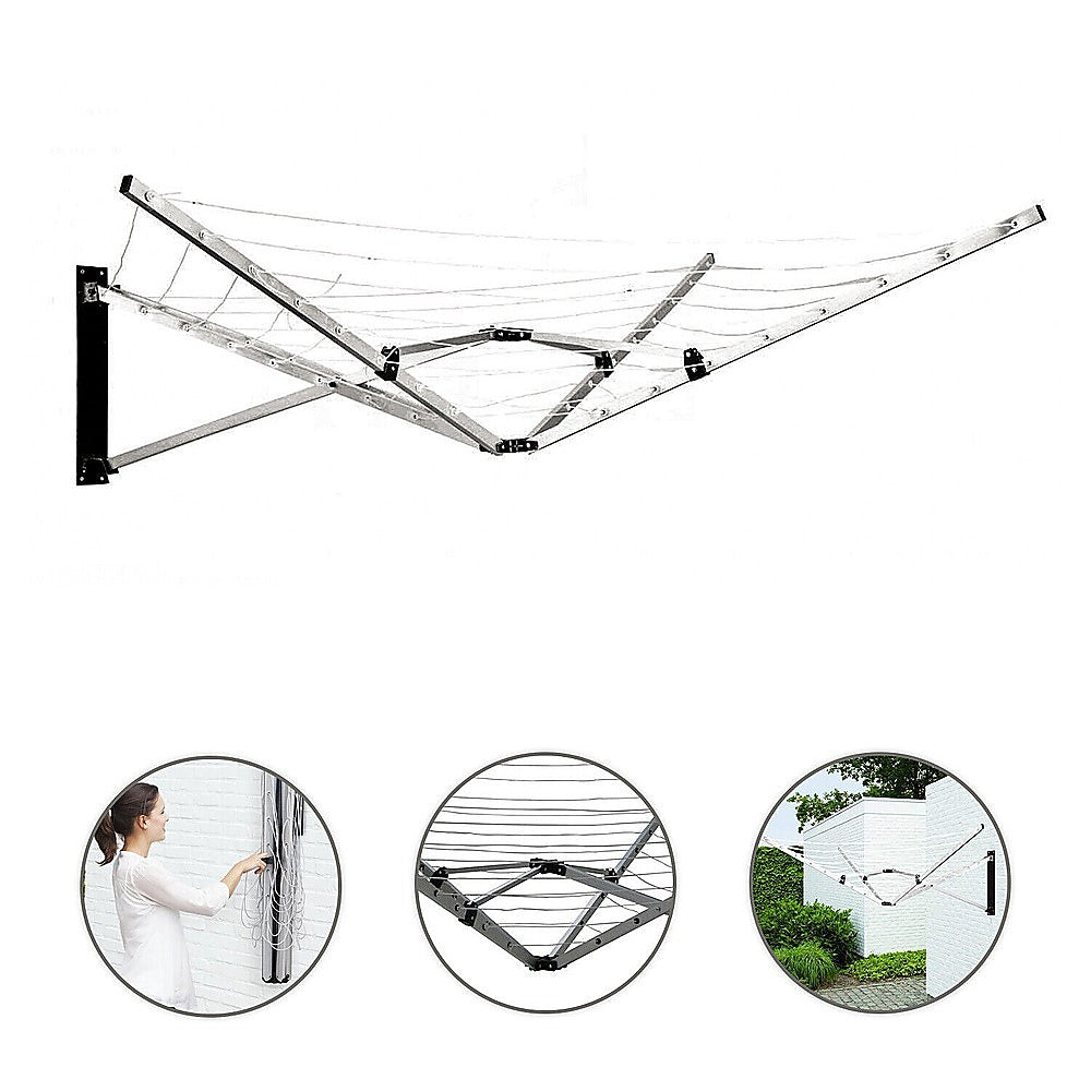 Drying Racks & Hangers: 26m Folding Dryer for Laundry & Washing - Wall Mounted 5 Arm Clothes Airer