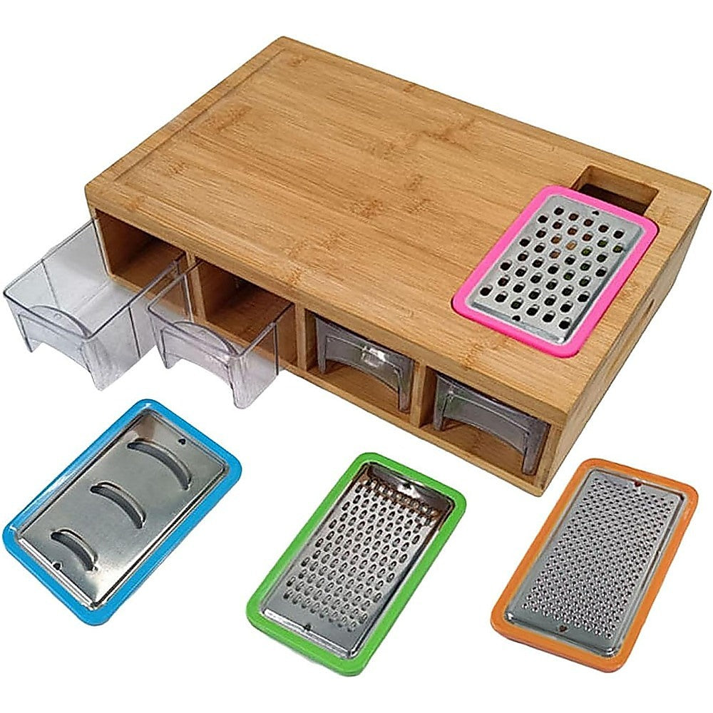 Kitchen Utensils: Bamboo Cutting Board Set with Graters & Containers  Food Prep Station