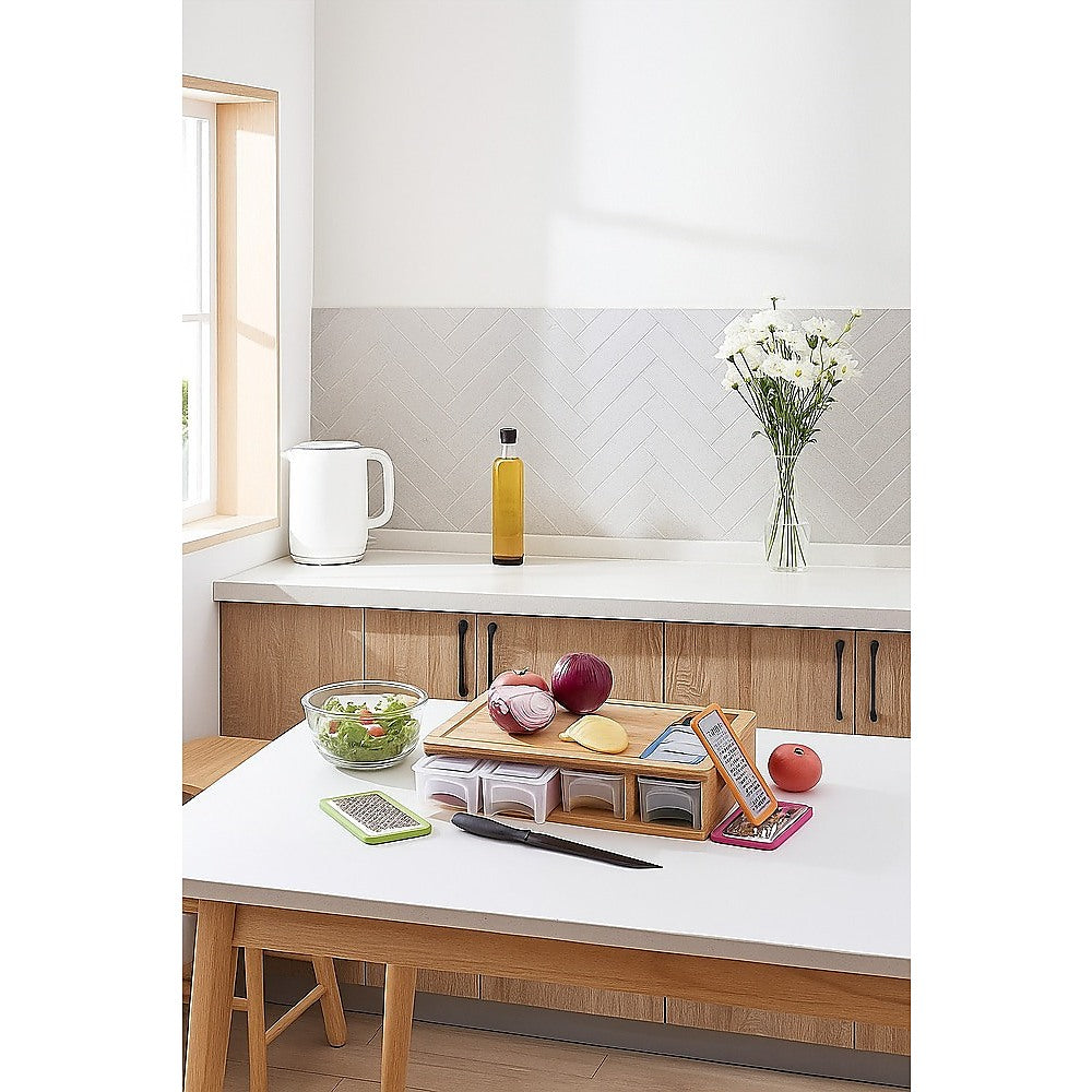 Kitchen Utensils: Bamboo Cutting Board Set with Graters & Containers  Food Prep Station
