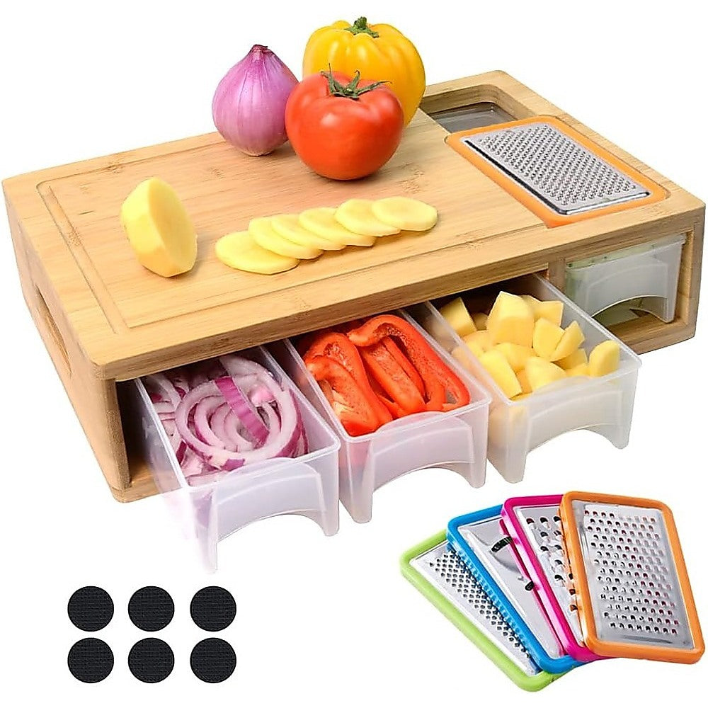 Kitchen Utensils: Bamboo Cutting Board Set with Graters & Containers  Food Prep Station