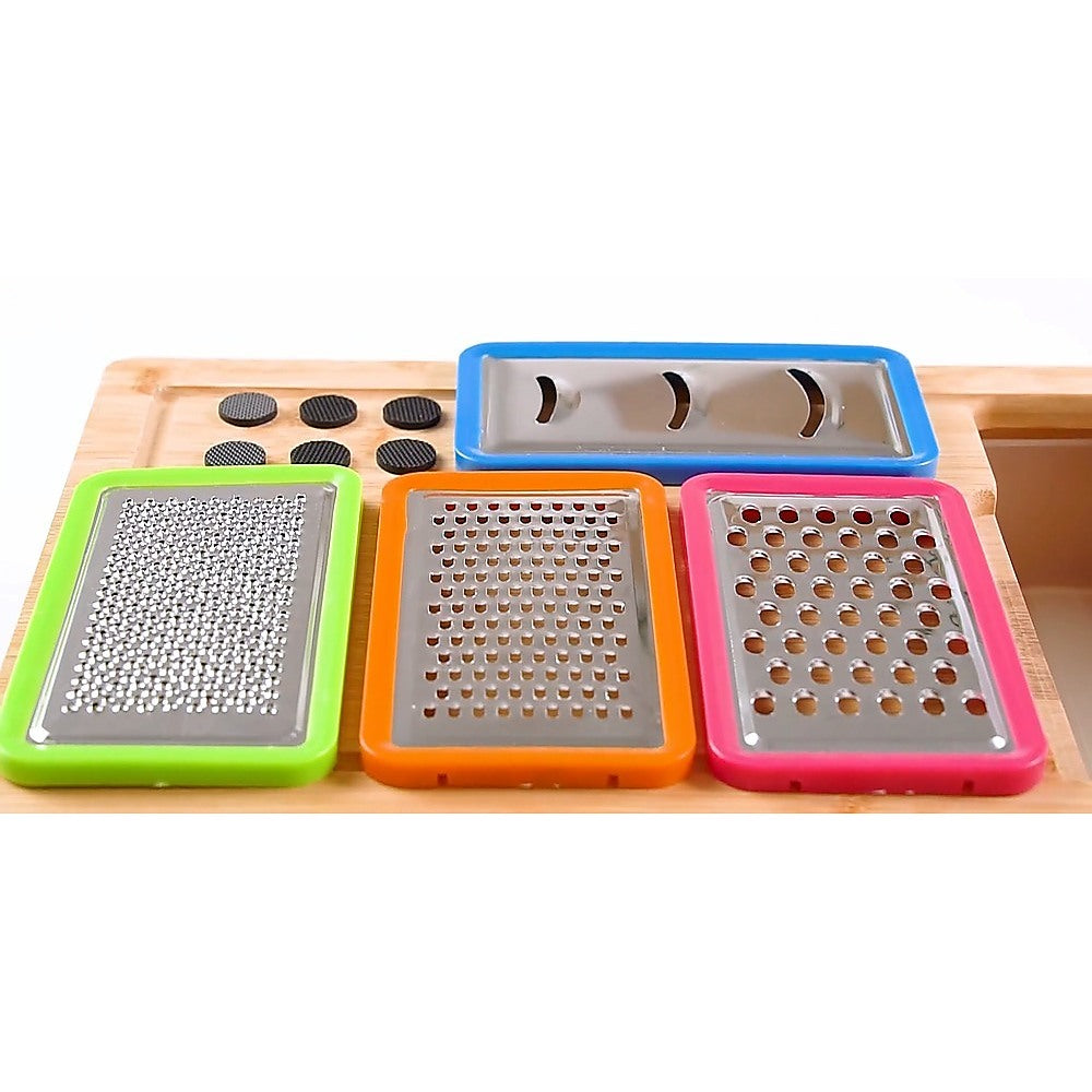 Kitchen Utensils: Bamboo Cutting Board Set with Graters & Containers  Food Prep Station