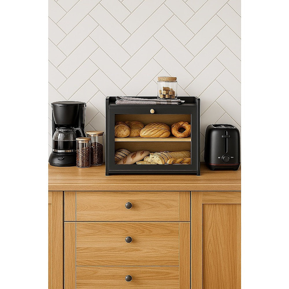 Kitchen Utensils: Enclosed Bread Box  Large Kitchen Countertop Bread Storage Container for Freshness & Organisation