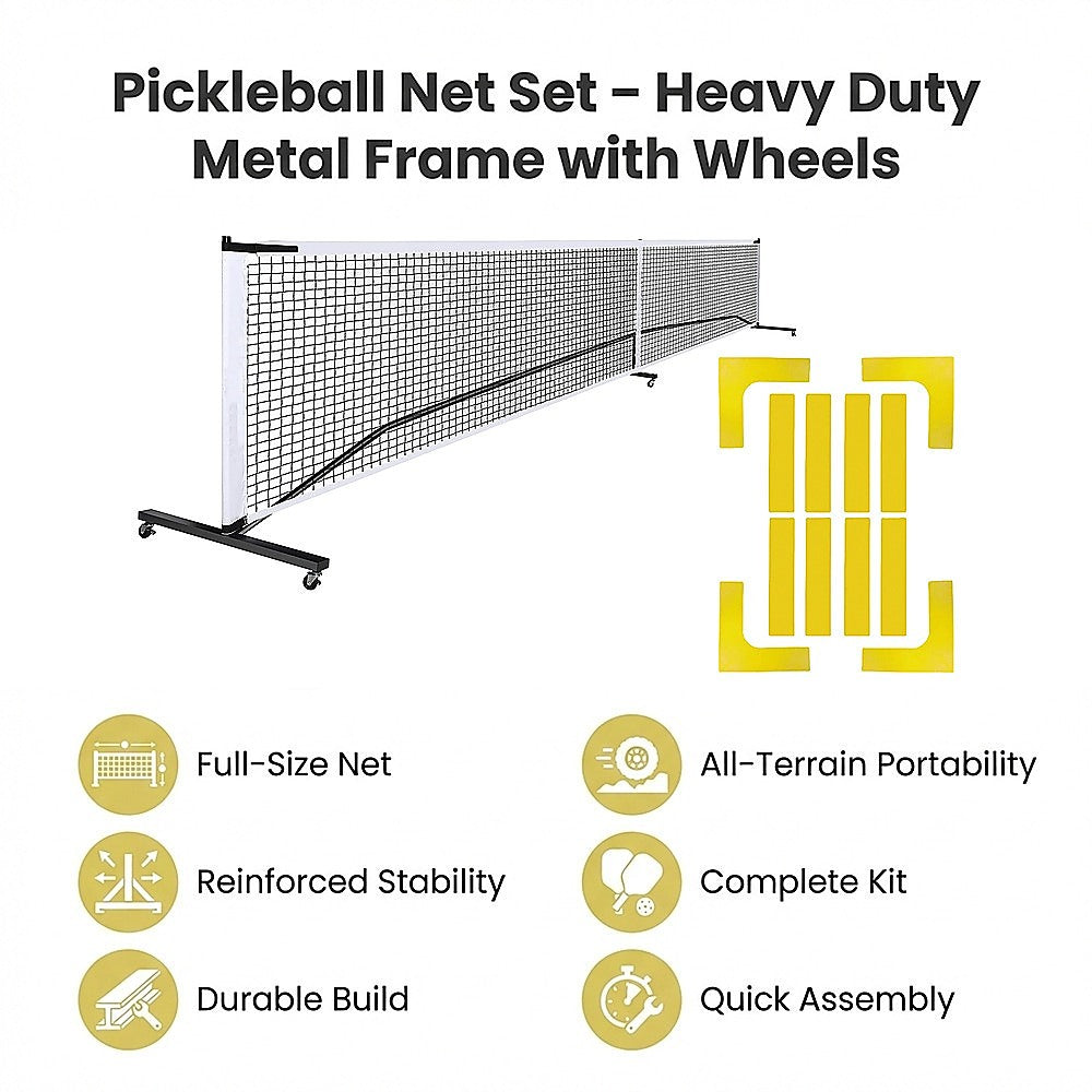 Tennis: Portable 6.7m Pickleball Net Set  Heavy Duty Metal Frame with Wheels