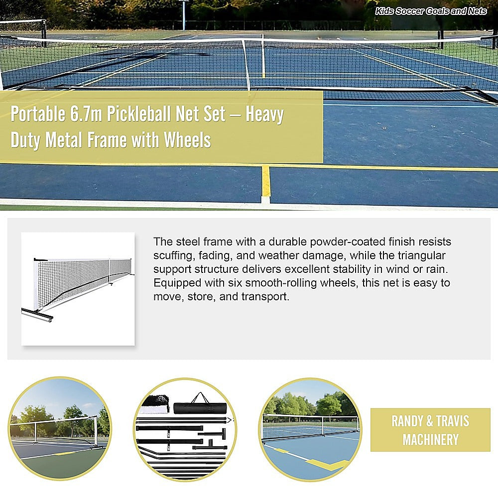 Tennis: Portable 6.7m Pickleball Net Set  Heavy Duty Metal Frame with Wheels