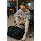 Duffel Bags: Large Black Wheeled Travel Duffle Bag  Rolling Luggage Trolley