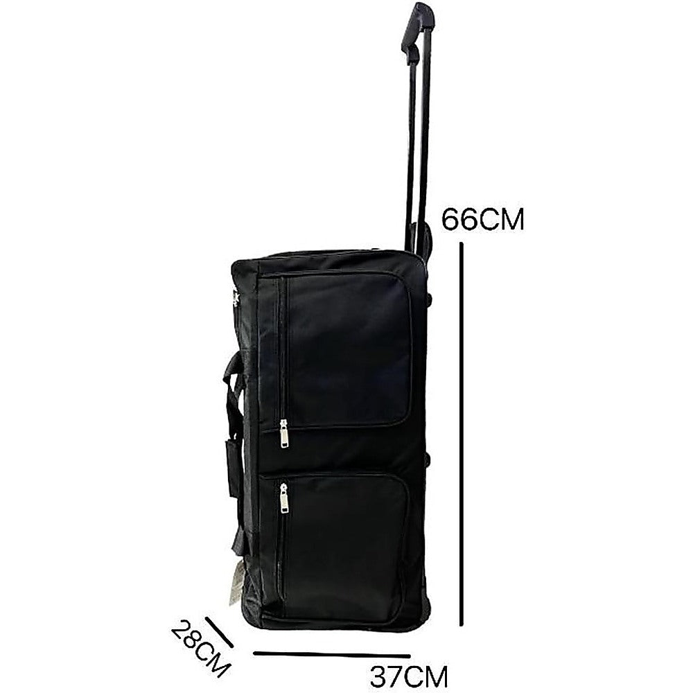 Duffel Bags: Large Black Wheeled Travel Duffle Bag  Rolling Luggage Trolley