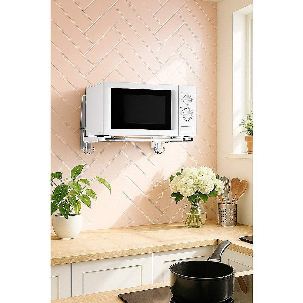 Wall Storage Racks: Stainless Steel Microwave Oven Wall Mount Bracket  Adjustable Shelf with Removable Hooks