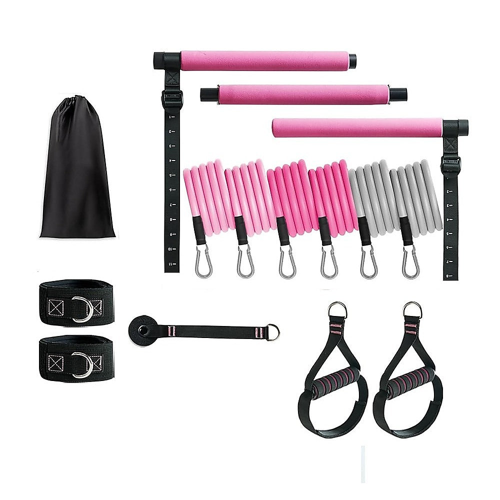 Yoga & Pilates: 14pc Pilates Bar Kit with Resistance Bands & Belt  Home Fitness Pedal Puller