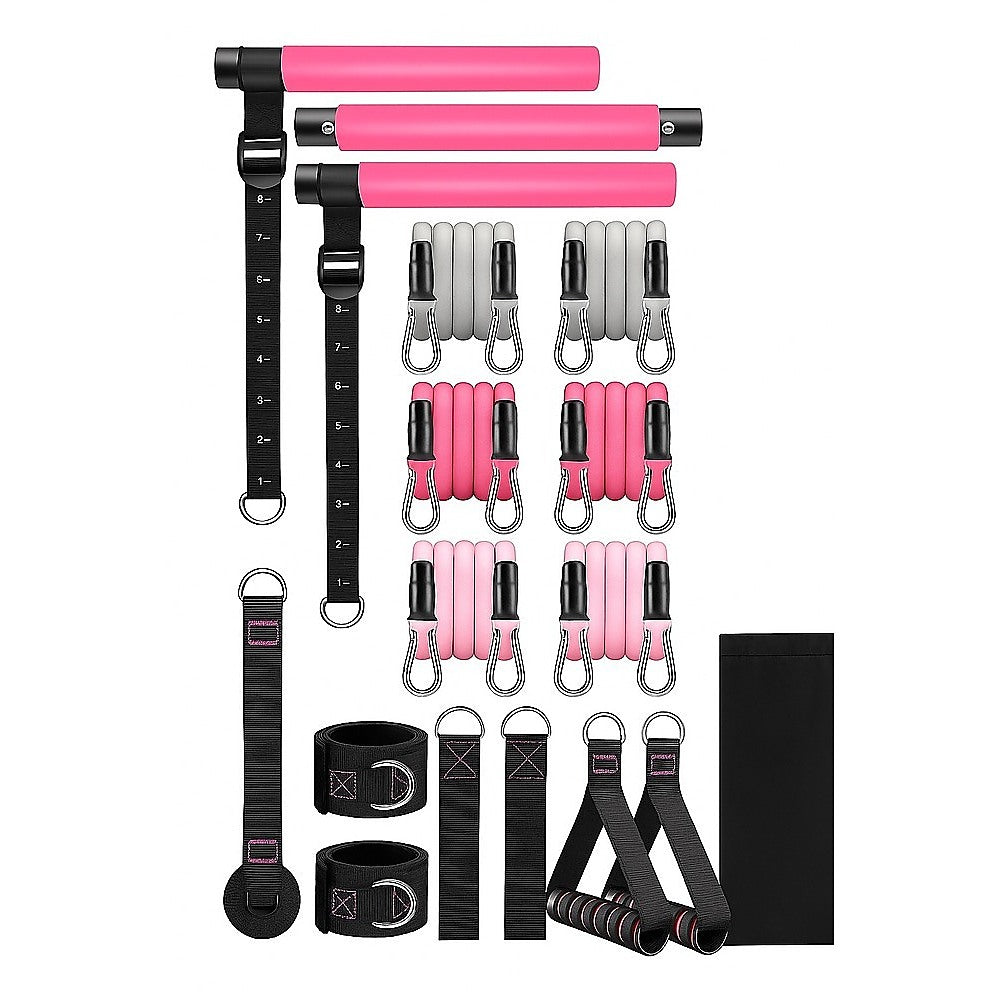Yoga & Pilates: 14pc Pilates Bar Kit with Resistance Bands & Belt  Home Fitness Pedal Puller