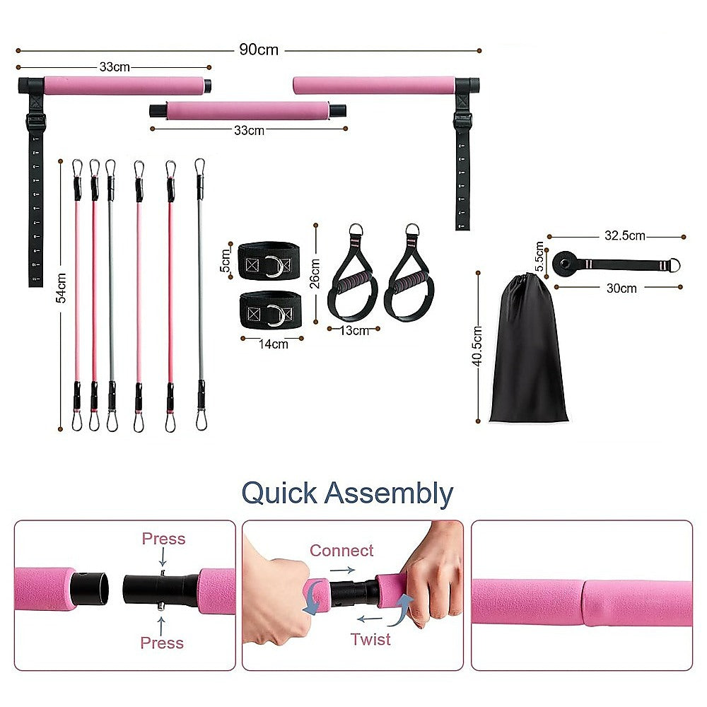 Yoga & Pilates: 14pc Pilates Bar Kit with Resistance Bands & Belt  Home Fitness Pedal Puller