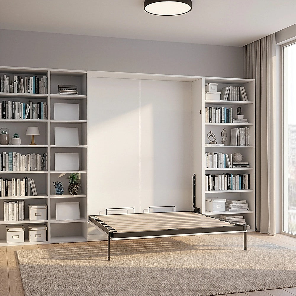 Beds & Bed Frames: Double Wall Bed in White Gloss  Space Saving Murphy Bed Kit with Silver Door Handle
