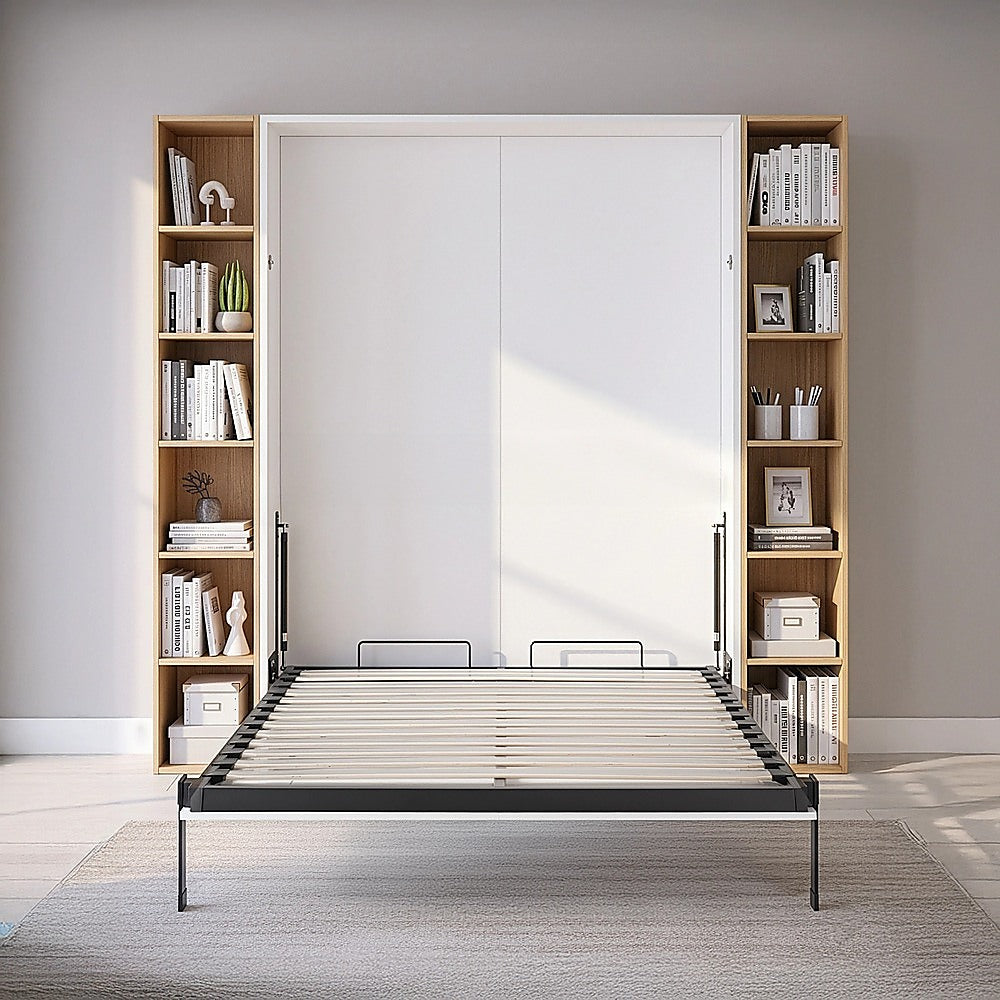 Beds & Bed Frames: Double Wall Bed in White Gloss  Space Saving Murphy Bed Kit with Gold Door Handle