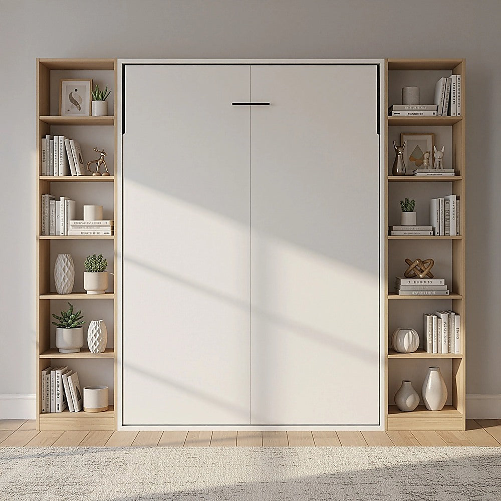 Beds & Bed Frames: Double Wall Bed in White  Space Saving Murphy Bed Kit with Silver Door Handle