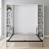 Beds & Bed Frames: Queen Wall Bed in White Gloss  Space Saving Murphy Bed Kit with Black Door Handle
