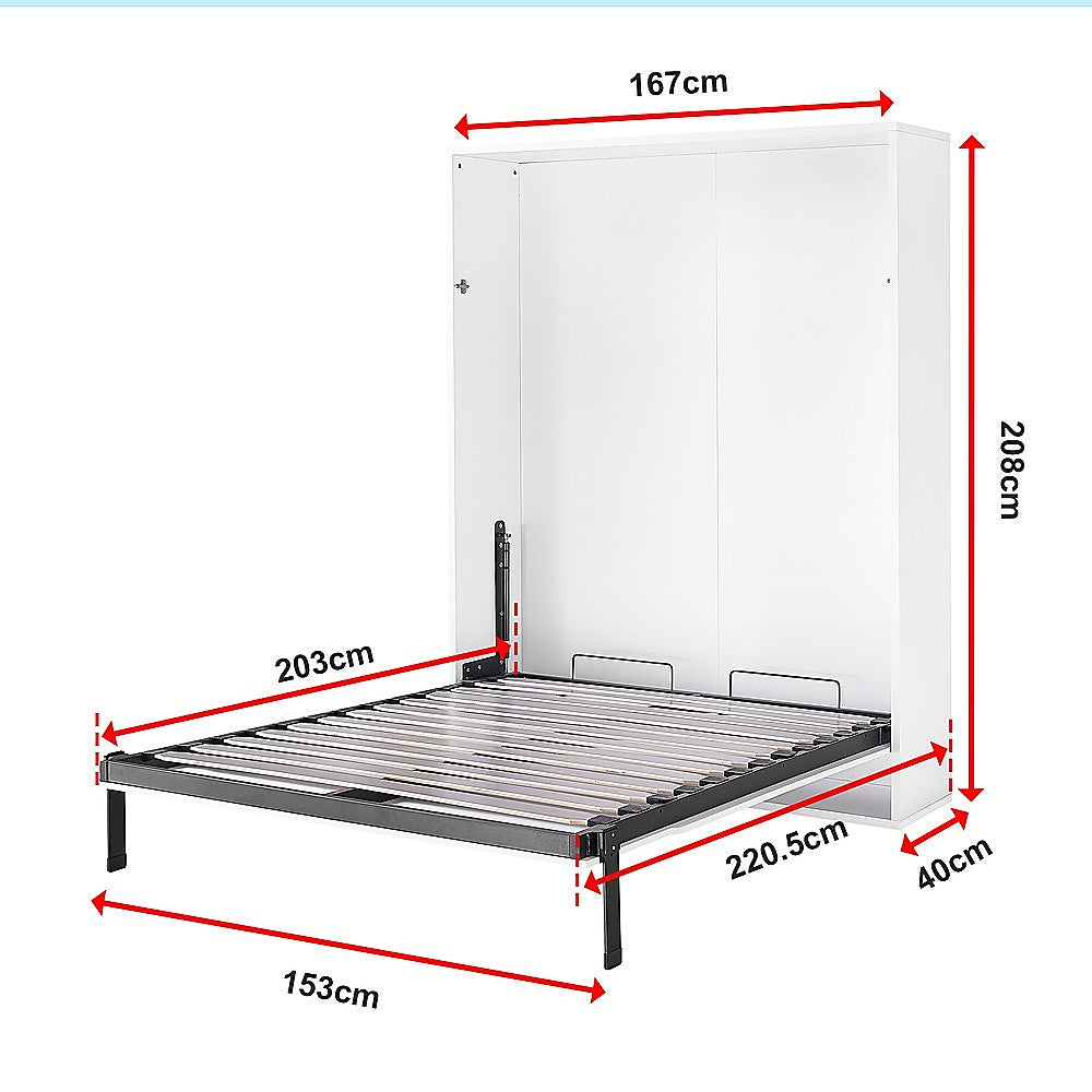 Beds & Bed Frames: Queen Wall Bed in White Gloss  Space Saving Murphy Bed Kit with Black Door Handle