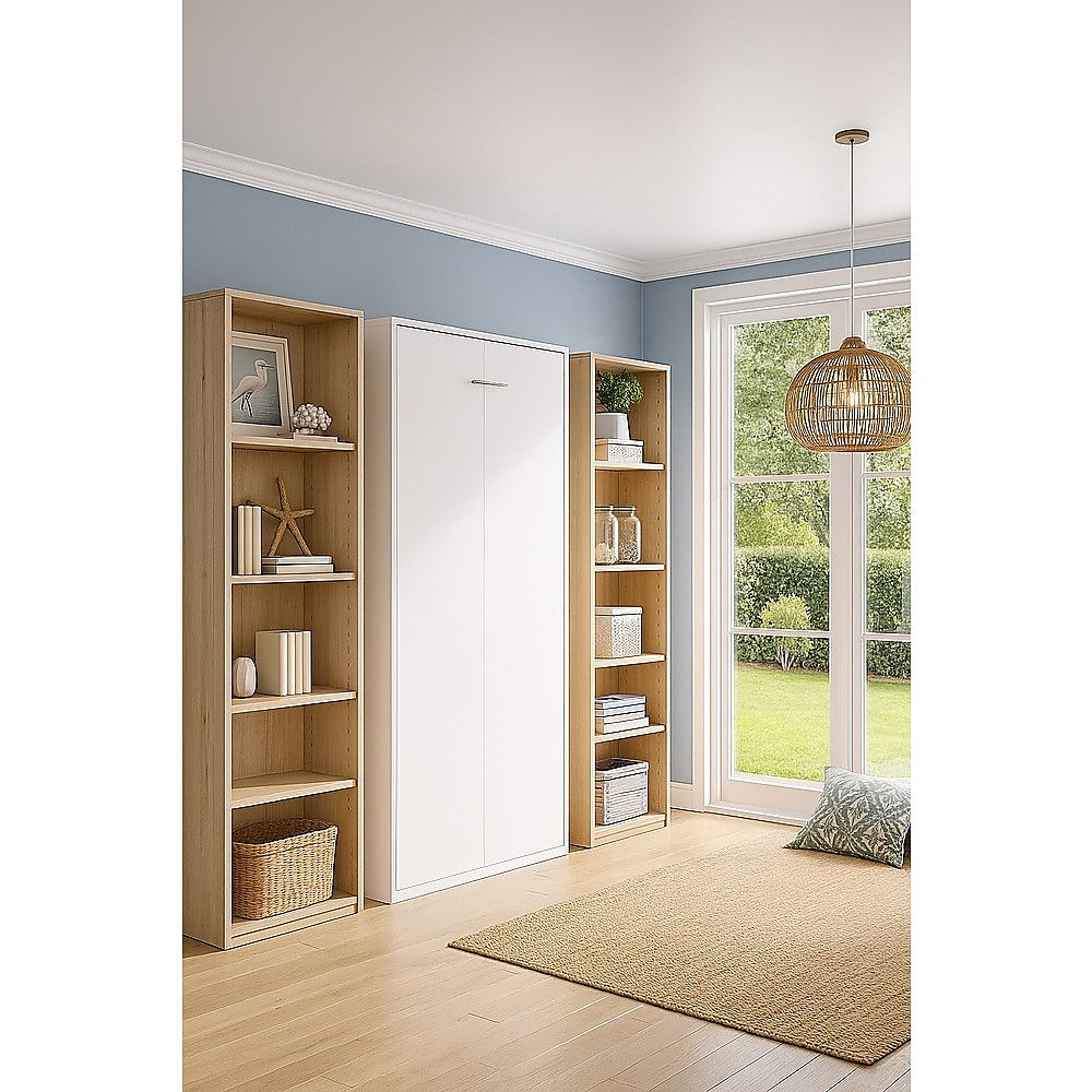 Beds & Bed Frames: Single Wall Bed in White Gloss  Space Saving Murphy Bed Kit with Gold Door Handle