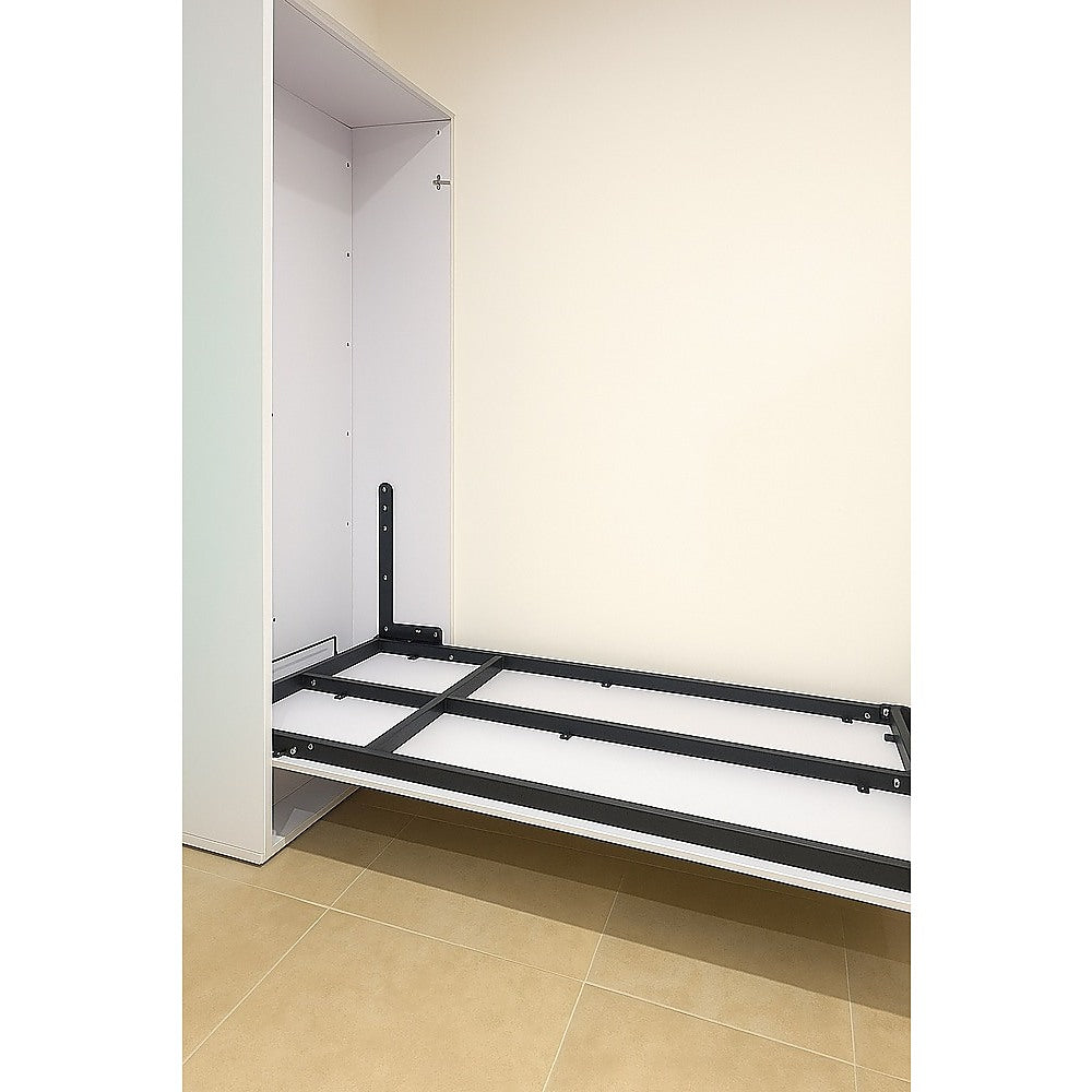 Beds & Bed Frames: Single Wall Bed in White Gloss  Space Saving Murphy Bed Kit with Gold Door Handle