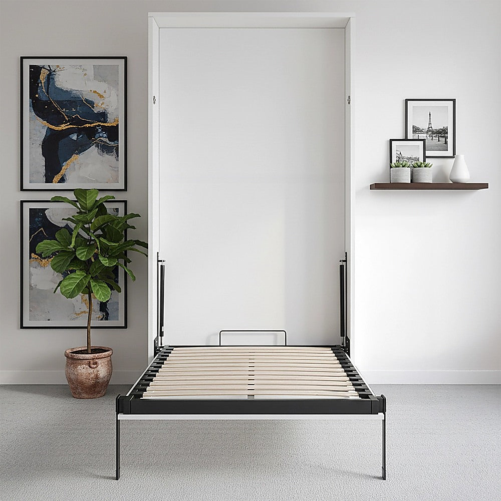 Beds & Bed Frames: King-single Wall Bed in White  Space Saving Murphy Bed Kit with Silver Door Handle