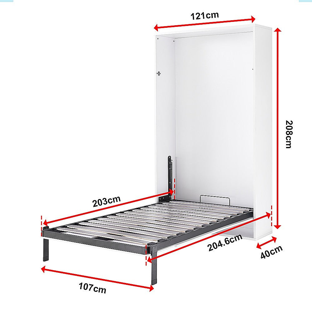 Beds & Bed Frames: King-single Wall Bed in White  Space Saving Murphy Bed Kit with Black Door Handle