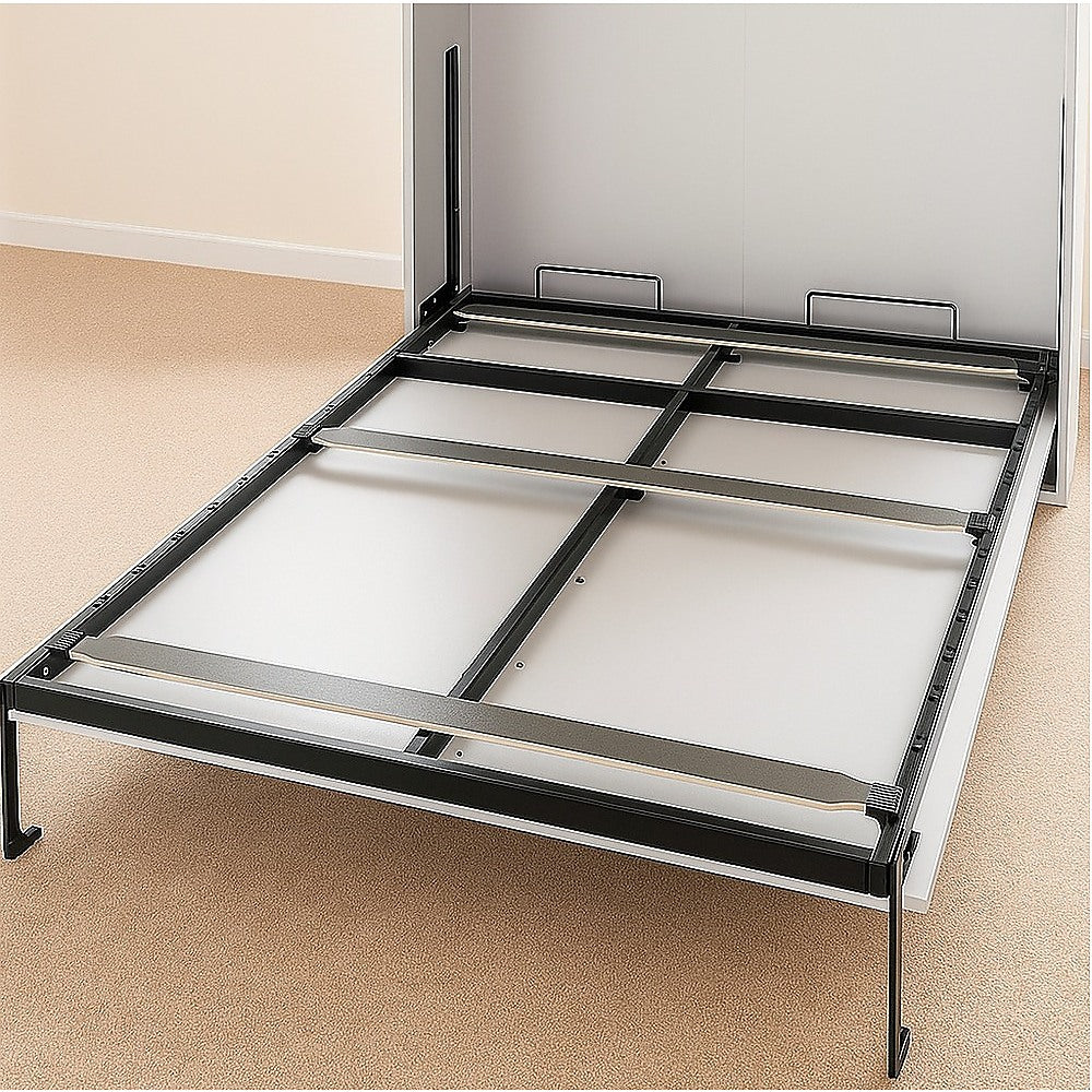 Beds & Bed Frames: Queen Wall Bed in White  Space Saving Murphy Bed Kit with Silver Door Handle