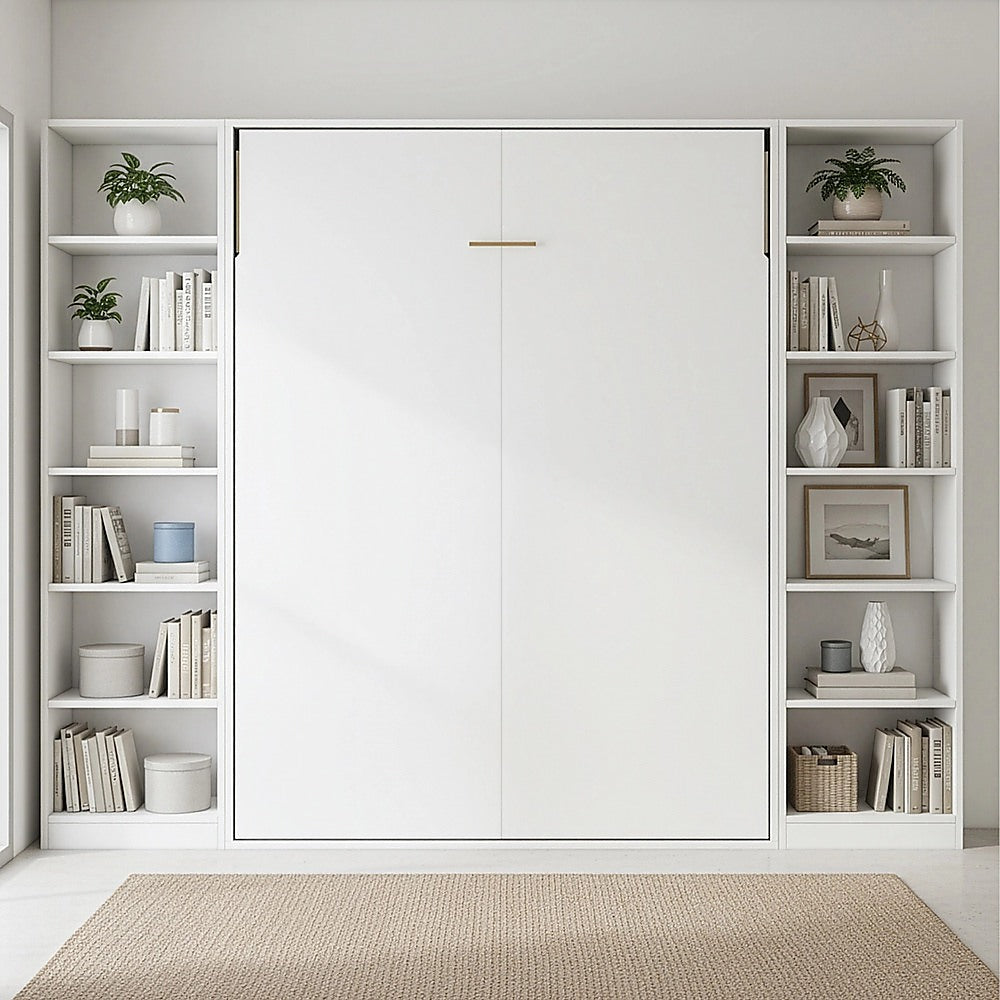 Beds & Bed Frames: Queen Wall Bed in White  Space Saving Murphy Bed Kit with Black Door Handle