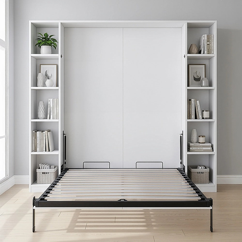 Beds & Bed Frames: Queen Wall Bed in White  Space Saving Murphy Bed Kit with Gold Door Handle