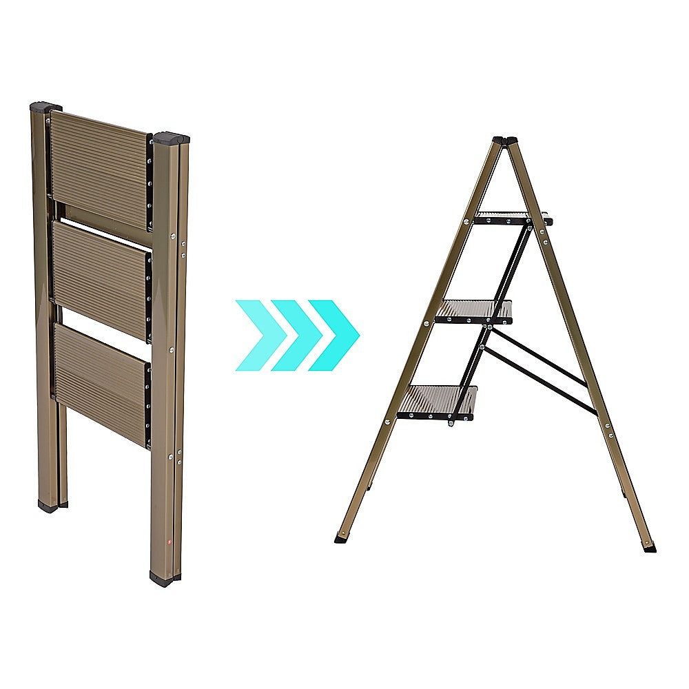 Ladders & Scaffolding: 3 Step Ladder Foldable Lightweight  Anti-Slip Safety Stool for Home & Office