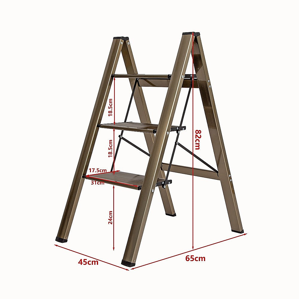 Ladders & Scaffolding: 3 Step Ladder Foldable Lightweight  Anti-Slip Safety Stool for Home & Office