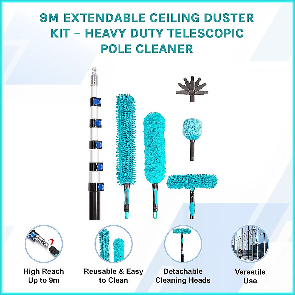 Commercial Cleaning Equipment: 9m Extendable Ceiling Duster Kit  Heavy Duty Telescopic Pole Cleaner