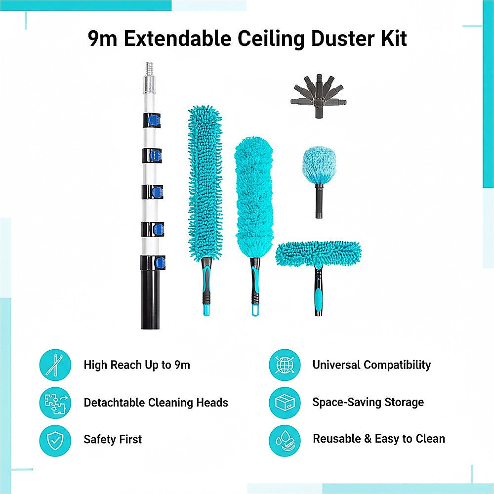 Commercial Cleaning Equipment: 9m Extendable Ceiling Duster Kit  Heavy Duty Telescopic Pole Cleaner